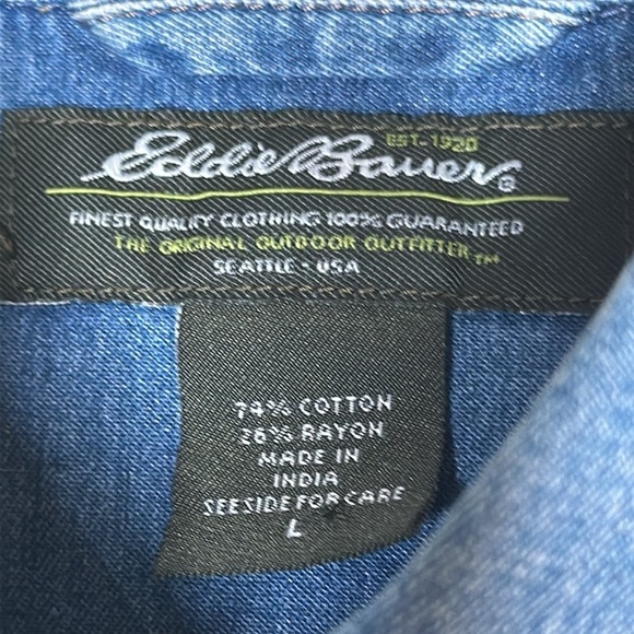 VTG Eddie Bauer Men’s Pearl Snap Button Denim Western Shirt Sz LRG Rodeo Cowboy - Picture 6 of 7